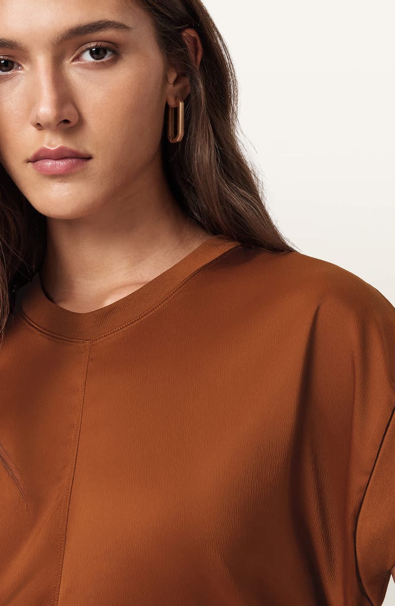 AllSaints Mira Cinched Side Satin T-Shirt, Alternate, color, Rust Brown