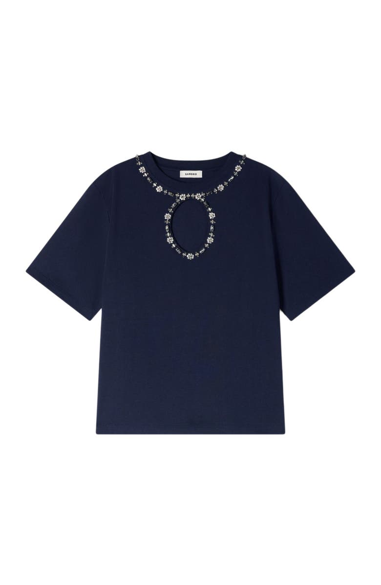 SANDRO Rhinestone openwork T-shirt, Alternate, color, Navy Blue