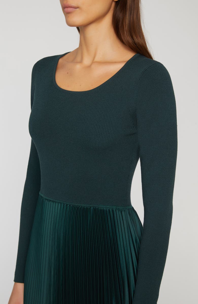 Elie Tahari Mave Pleated Long Sleeve Mixed Media Dress, Alternate, color,