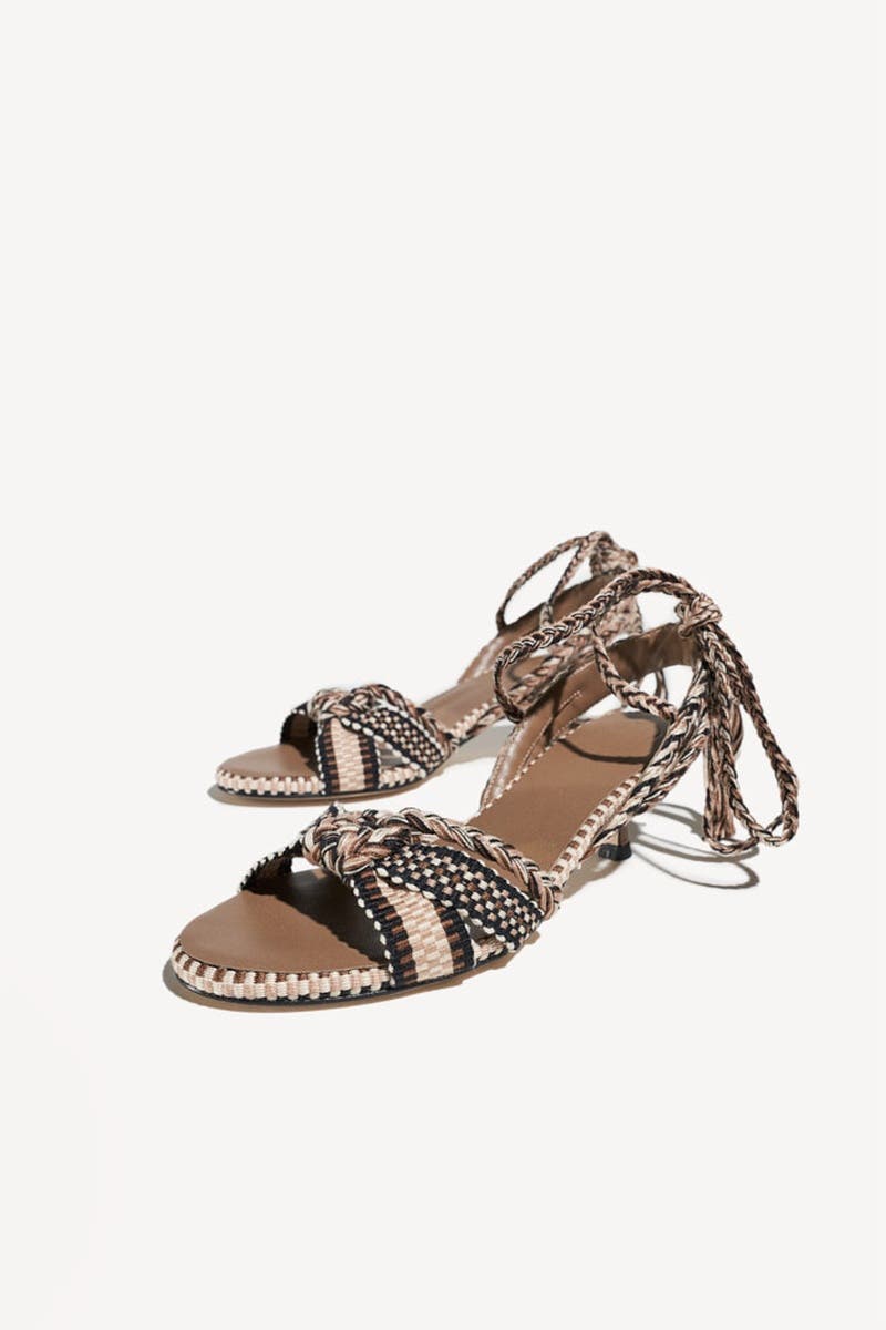Aitana Braided Cotton Lace Up Kitten Heel Sandal, Alternate, color, Sand