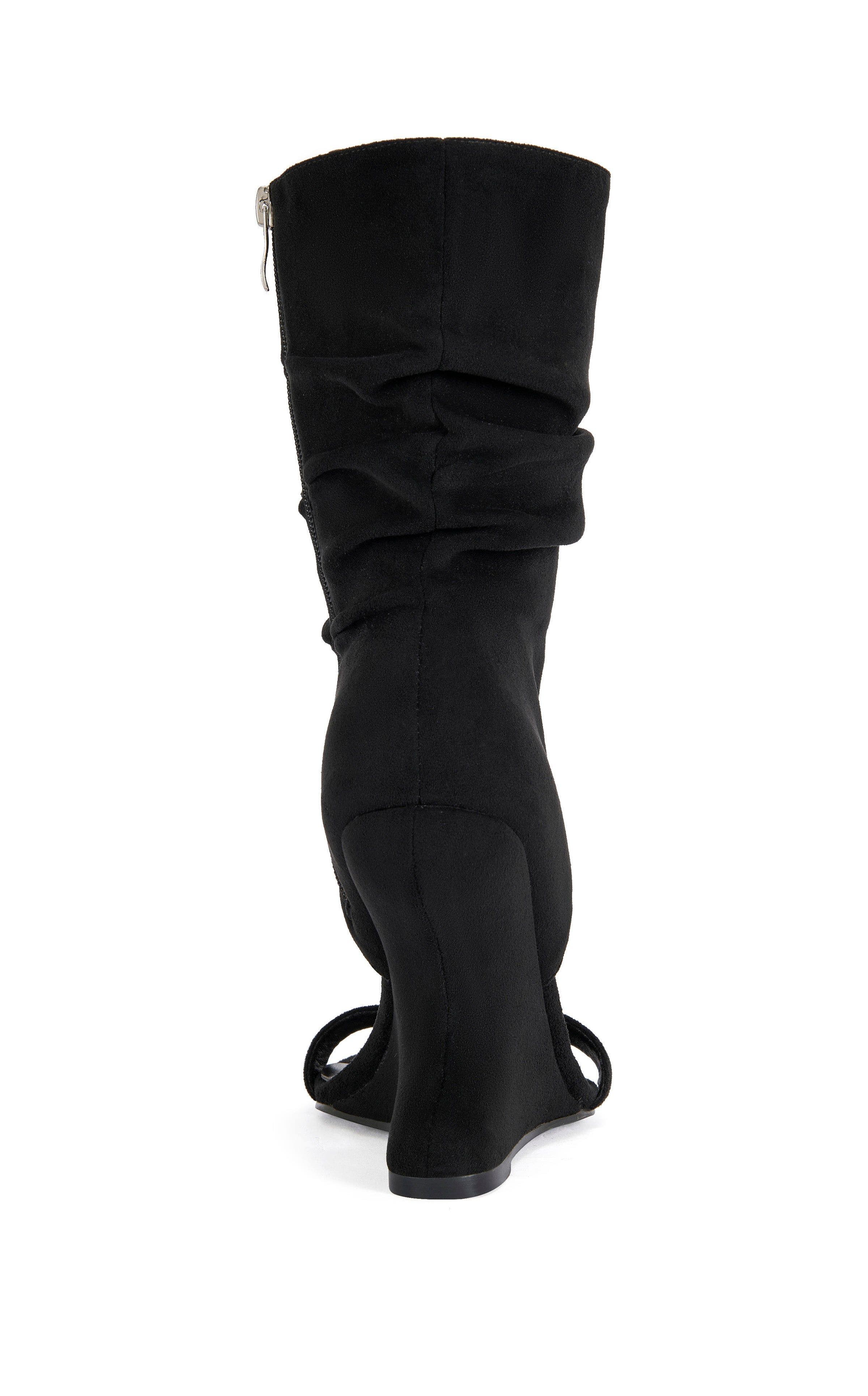 AZALEA WANG KYVELISA-BLACK SLOUCH WEDGE SANDAL BOOTIE - BLACK / 8 / WEDGE, Alternate, color, Black