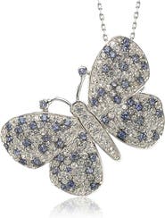 SUZY LEVIAN Sterling Silver Pavé Blue Sapphire & Lab Created White Sapphire Butterfly Pendant Necklace