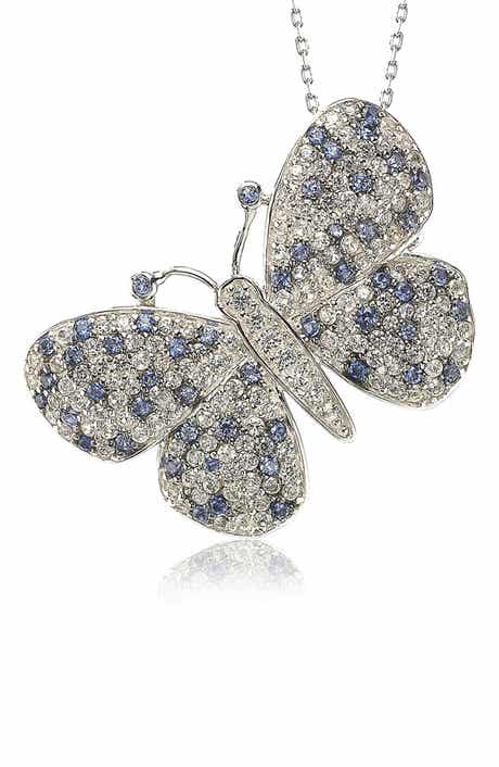SUZY LEVIAN Sterling Silver Pavé Blue Sapphire & Lab Created White Sapphire Butterfly Pendant Necklace