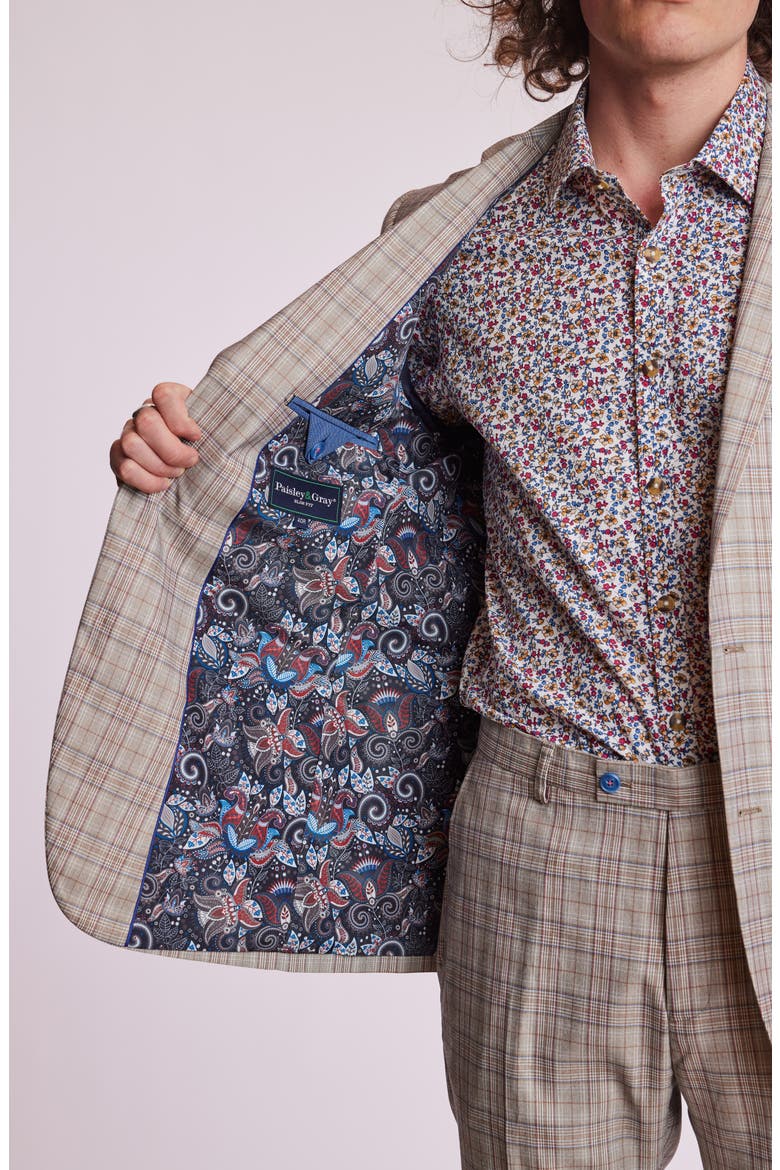 Dover Slim Fit Plaid Sport Coat, Alternate, color, TAN PINK BLUE PLAID
