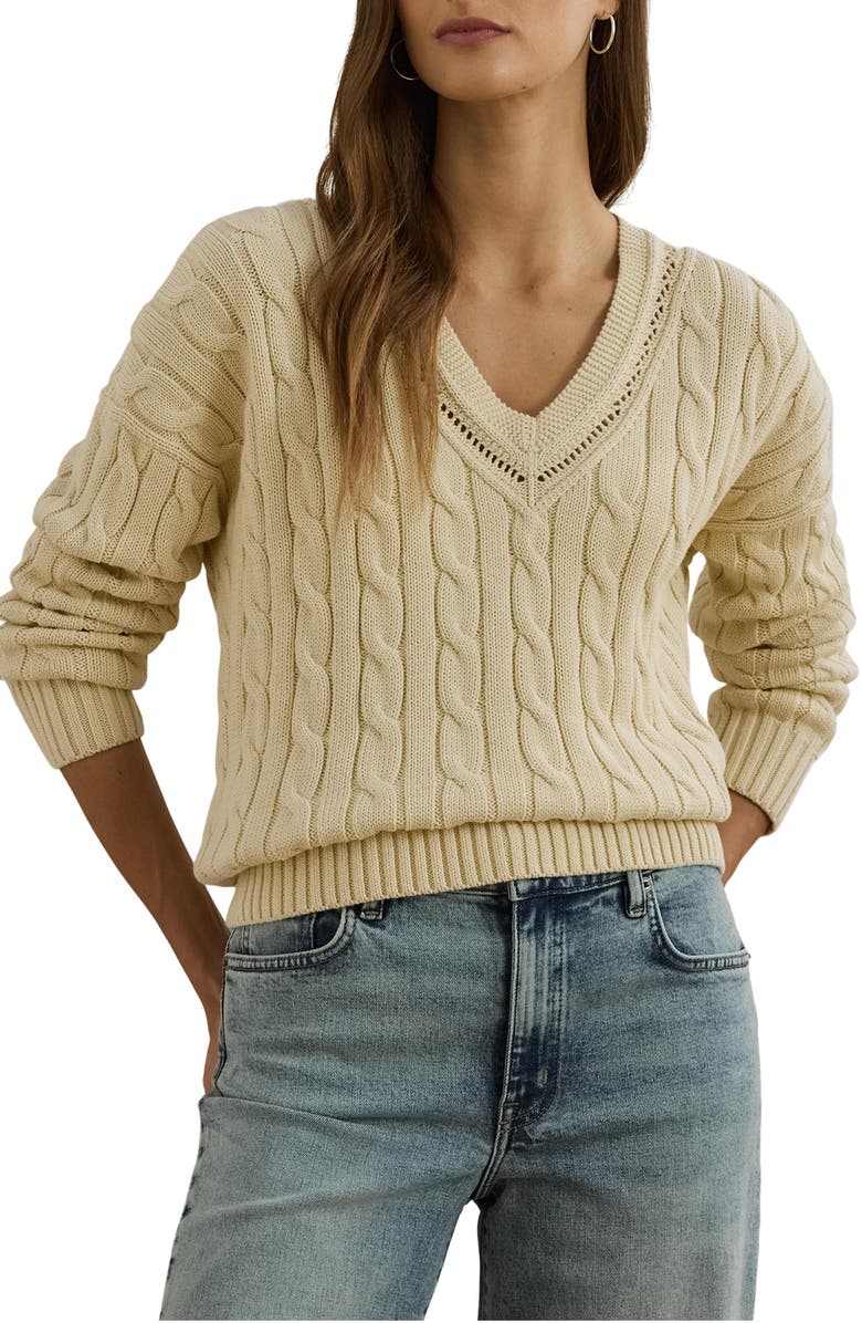 Lauren Ralph Lauren Pointelle & Cable Knit Cricket Sweater, Main, color,
