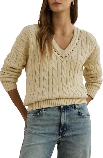 ラルフ・ローレン Lauren Ralph Lauren Cable-ニット Cricket Sweater レディース Sweaters エクスプロ Cable-Knit Cotton Cricket Sweater