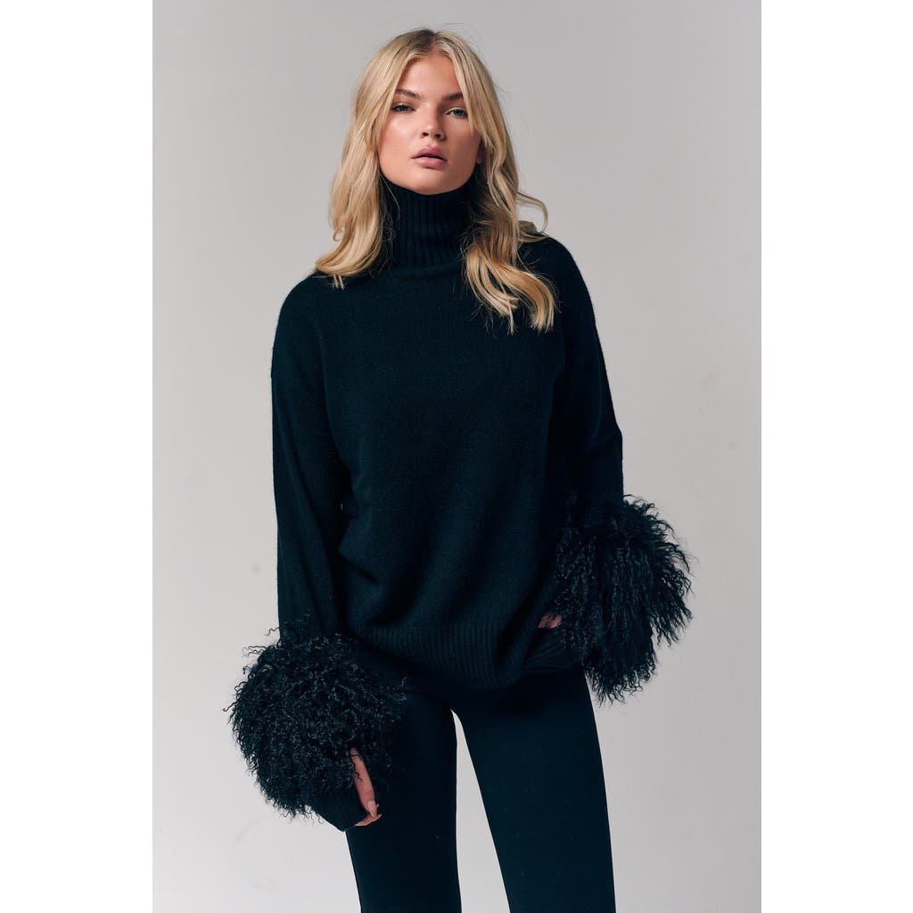 Le Fafo Mongolian Shearling Cuffs Cashmere Sweater In Green