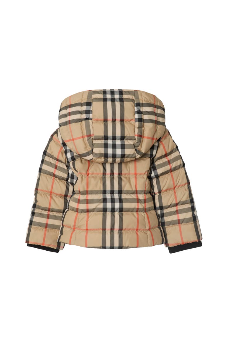 Check Hooded Puffer Jacket, Alternate, color, Sand beige
