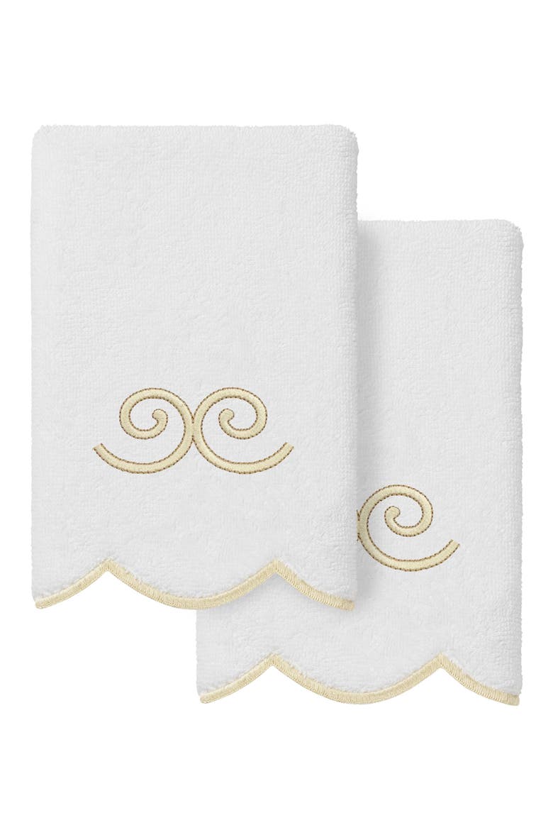 Symmetra Scallop Pack of 2 Fingertip Towels, Main, color, WHITE/ BEIGE