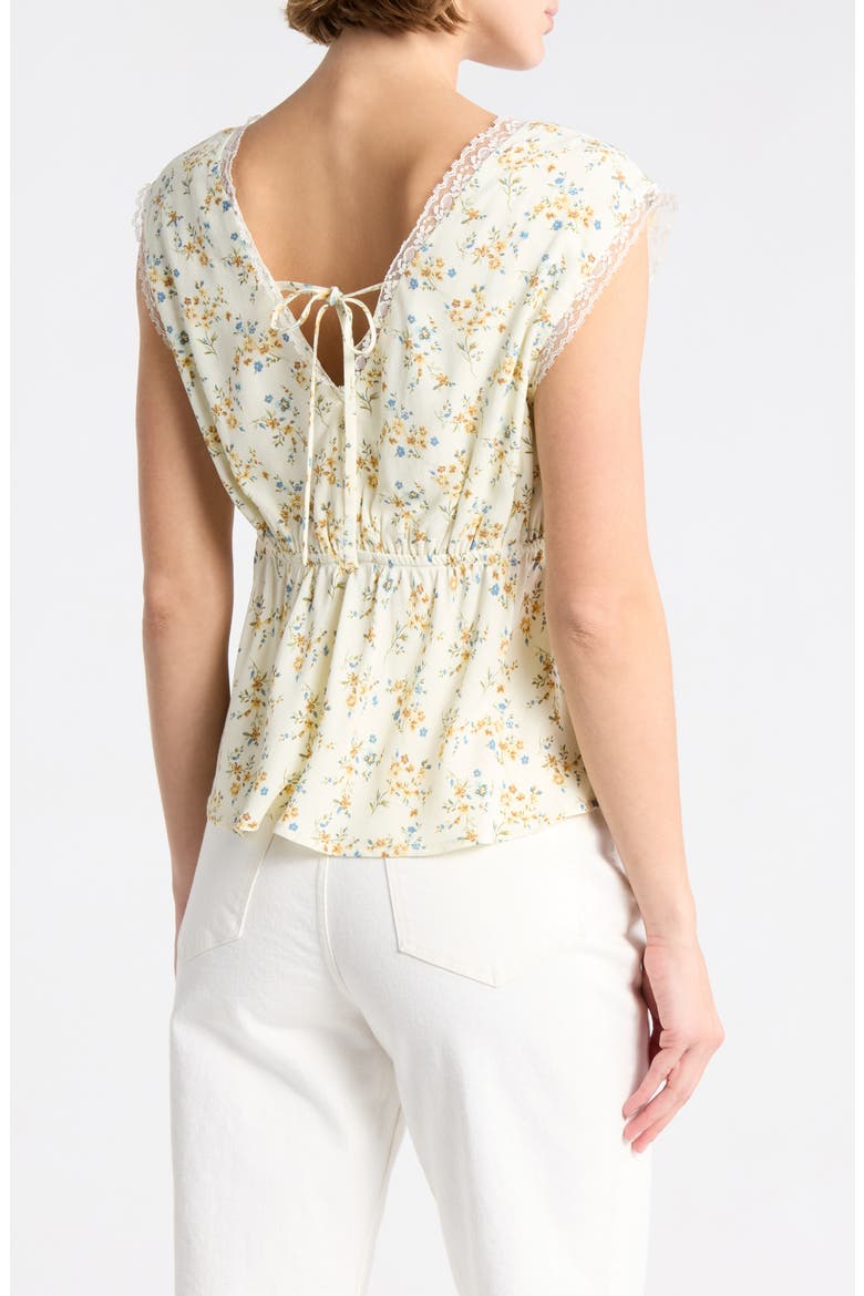 Lace Trim Sleeveless Surplice Top, Alternate, color, YELLOW FLORAL