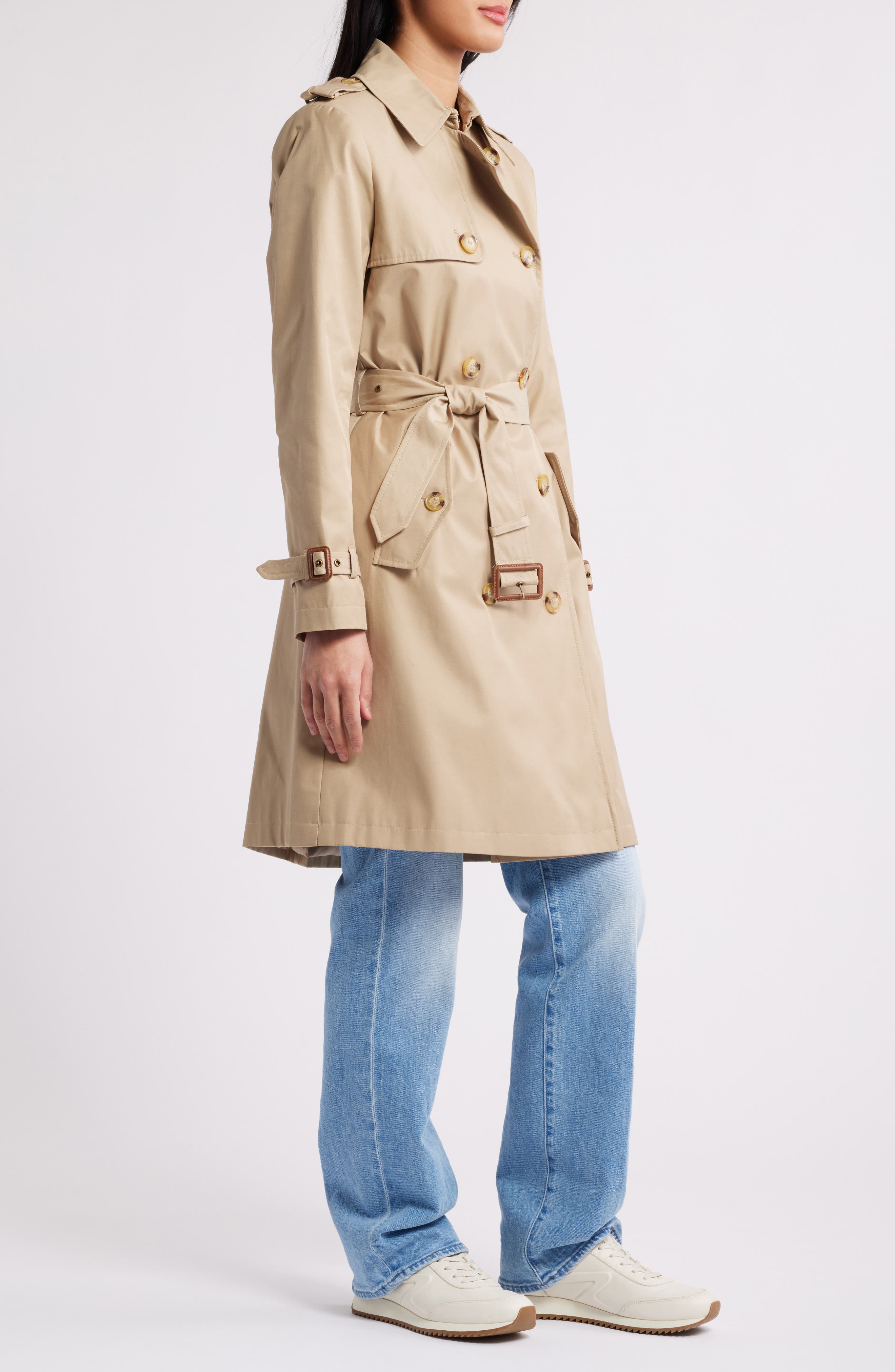 Женские Lauren Ralph Lauren Belted Water Resistant Double Breasted Trench Coat — фото 3