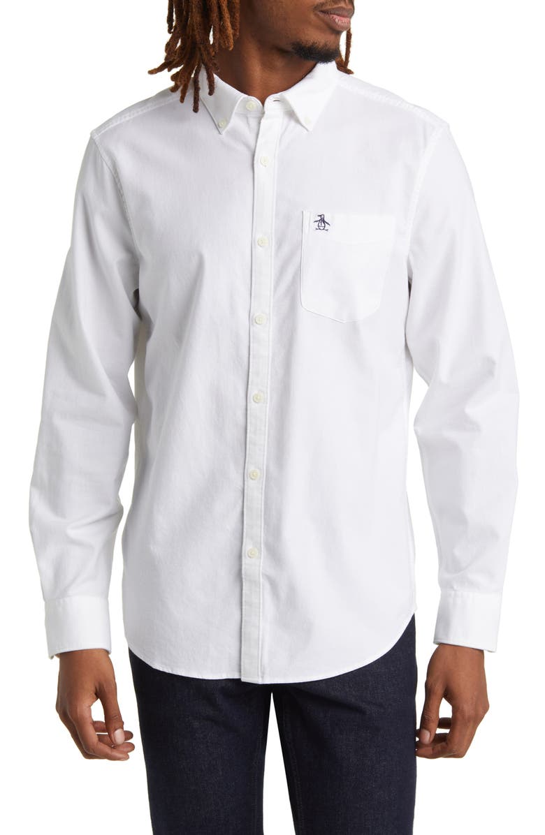 Original Penguin Solid Stretch Button-Down Oxford Shirt, Main, color, 