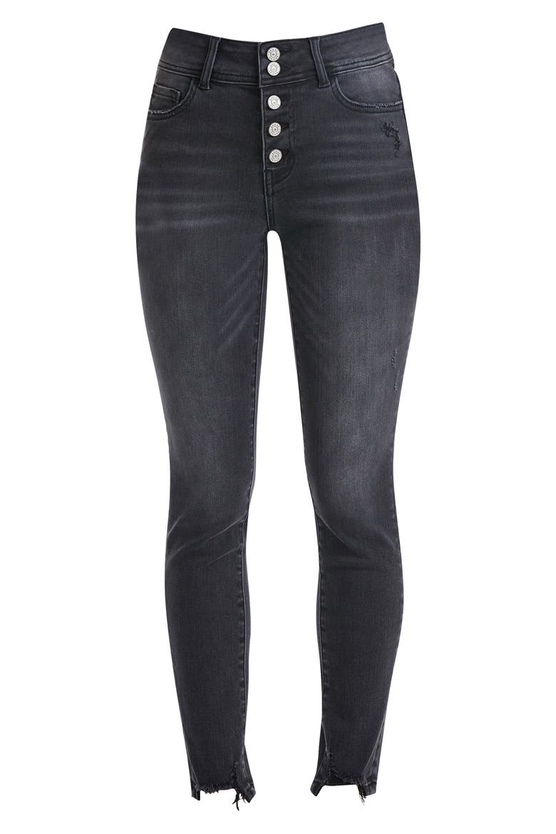 Button Fly High Waist Skinny Jeans, Alternate, color, BLACK MELODY