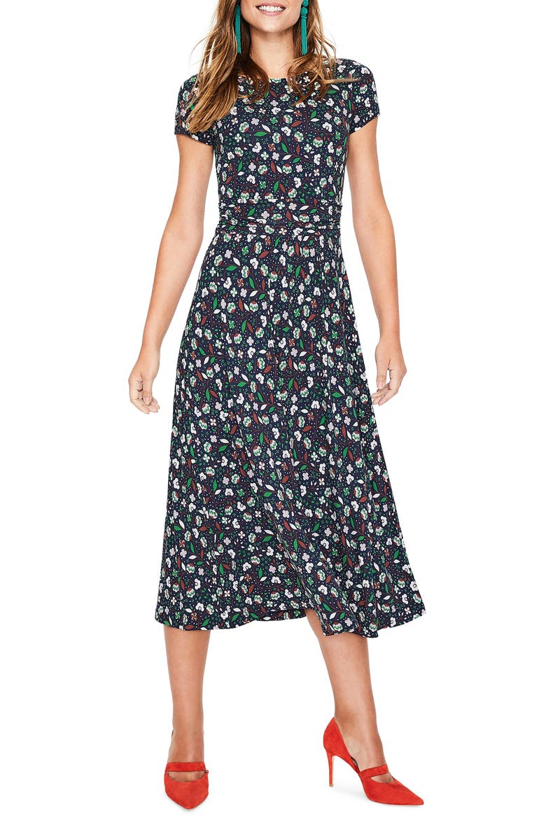 Alda Jersey Midi Dress, Main, color, NAVY BLOSSOM VINE