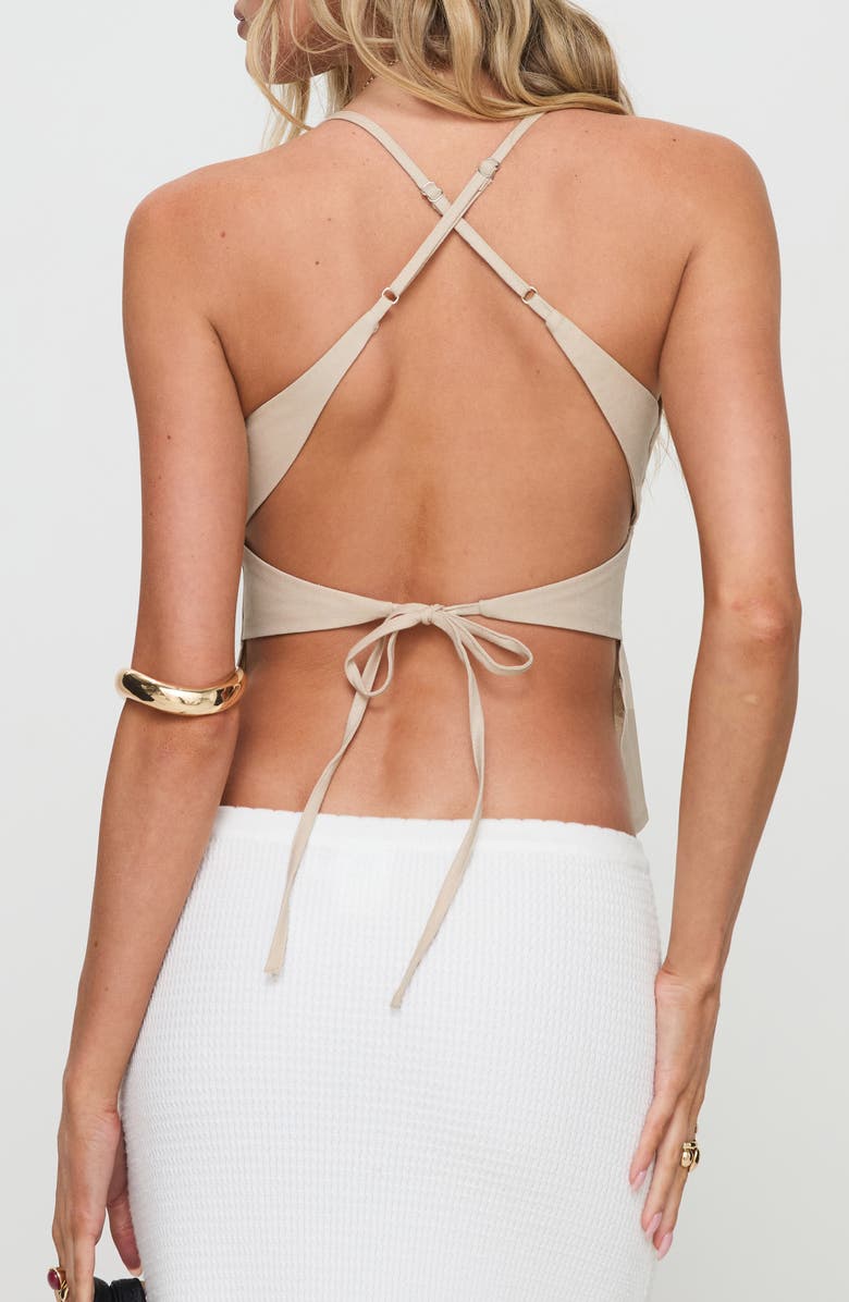 Princess Polly Candid Tie Back Cotton & Linen Camisole, Alternate, color, Beige