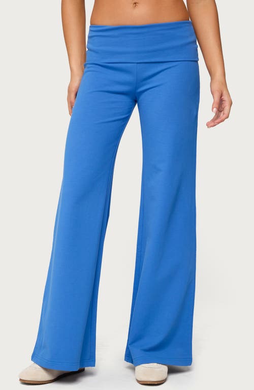 EDIKTED Wide Leg Foldover Pants in Blue at Nordstrom, Size Large