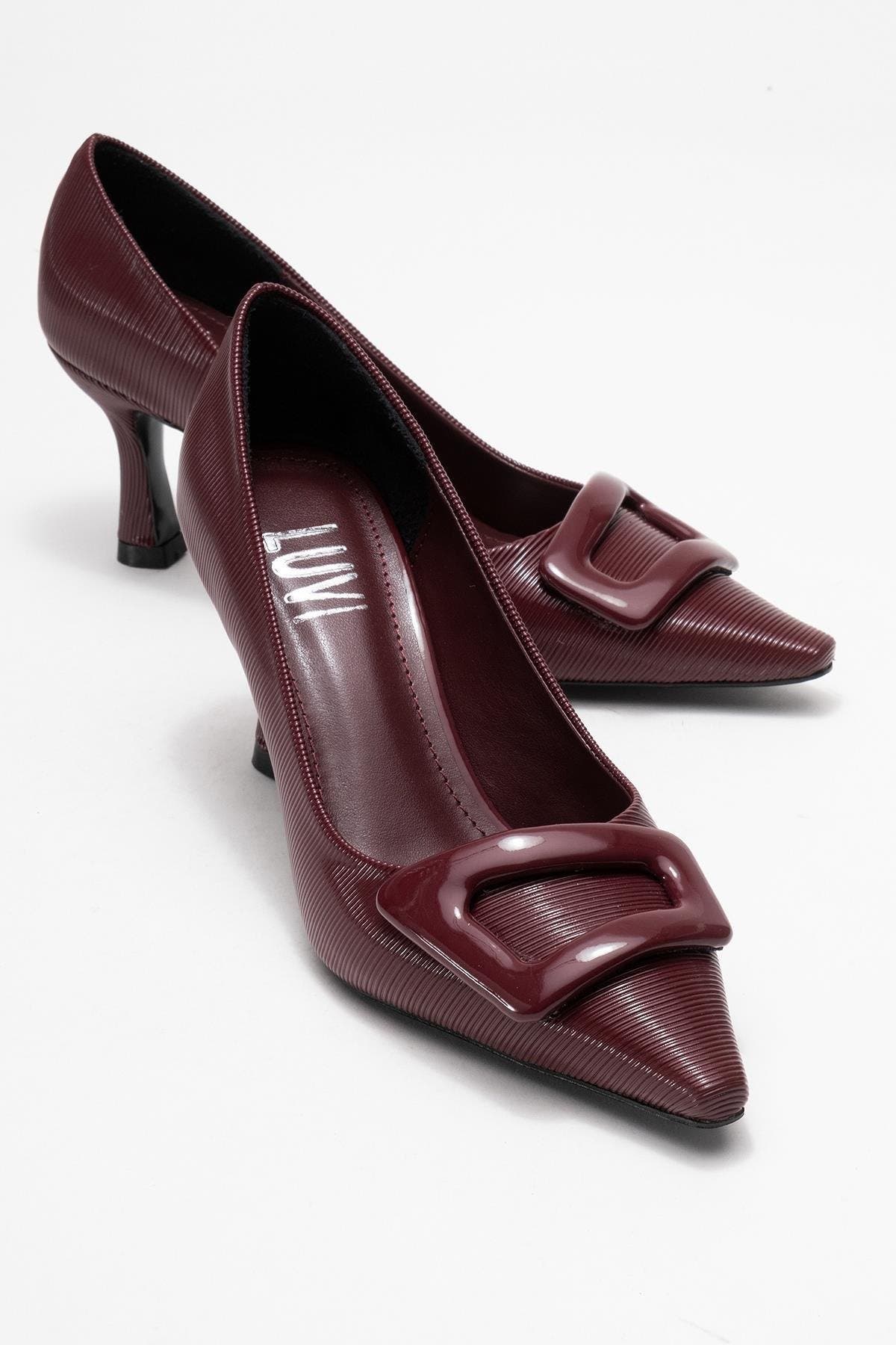 Astra Buckle Pointed Toe Pump, Alternate, color, Burgundy