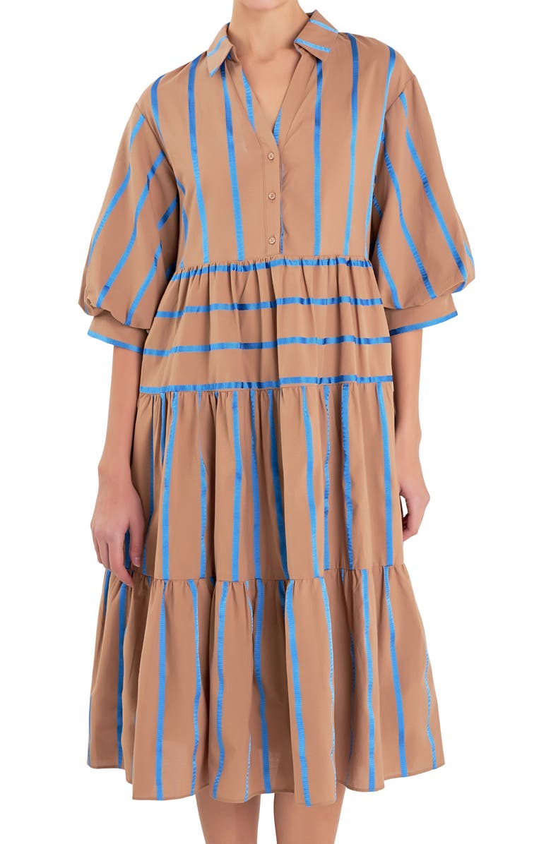 English Factory Loose Fit Stripe Tiered Midi Dress, Alternate, color, 