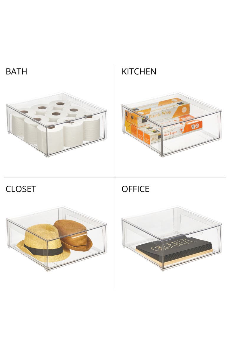 mDesign Plastic Stackable Closet Storage Organizer Bin with Drawer, 2 Pack, Clear, Alternate, color,