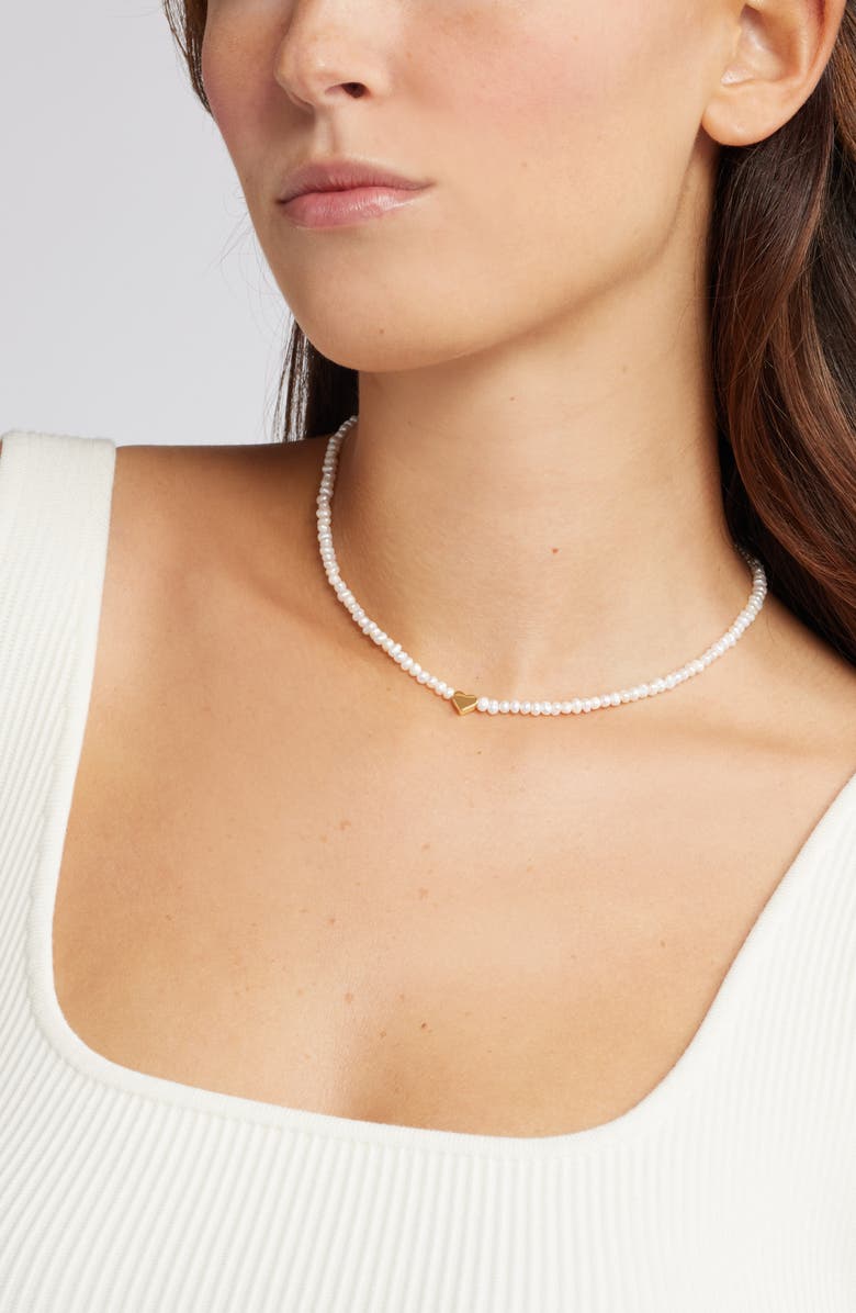 Nordstrom Freshwater Pearl Heart Choker Necklace, Alternate, color, 14K Gold Plated