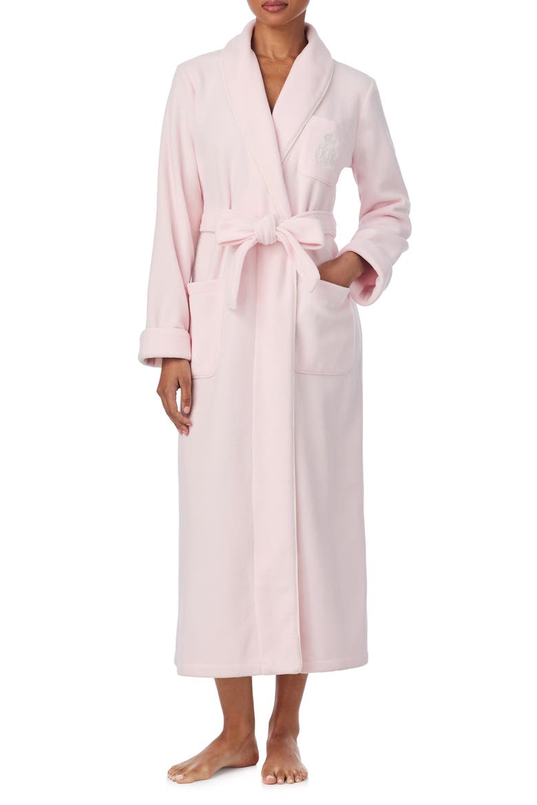 Monogram Fleece Robe, Main, color, PINK
