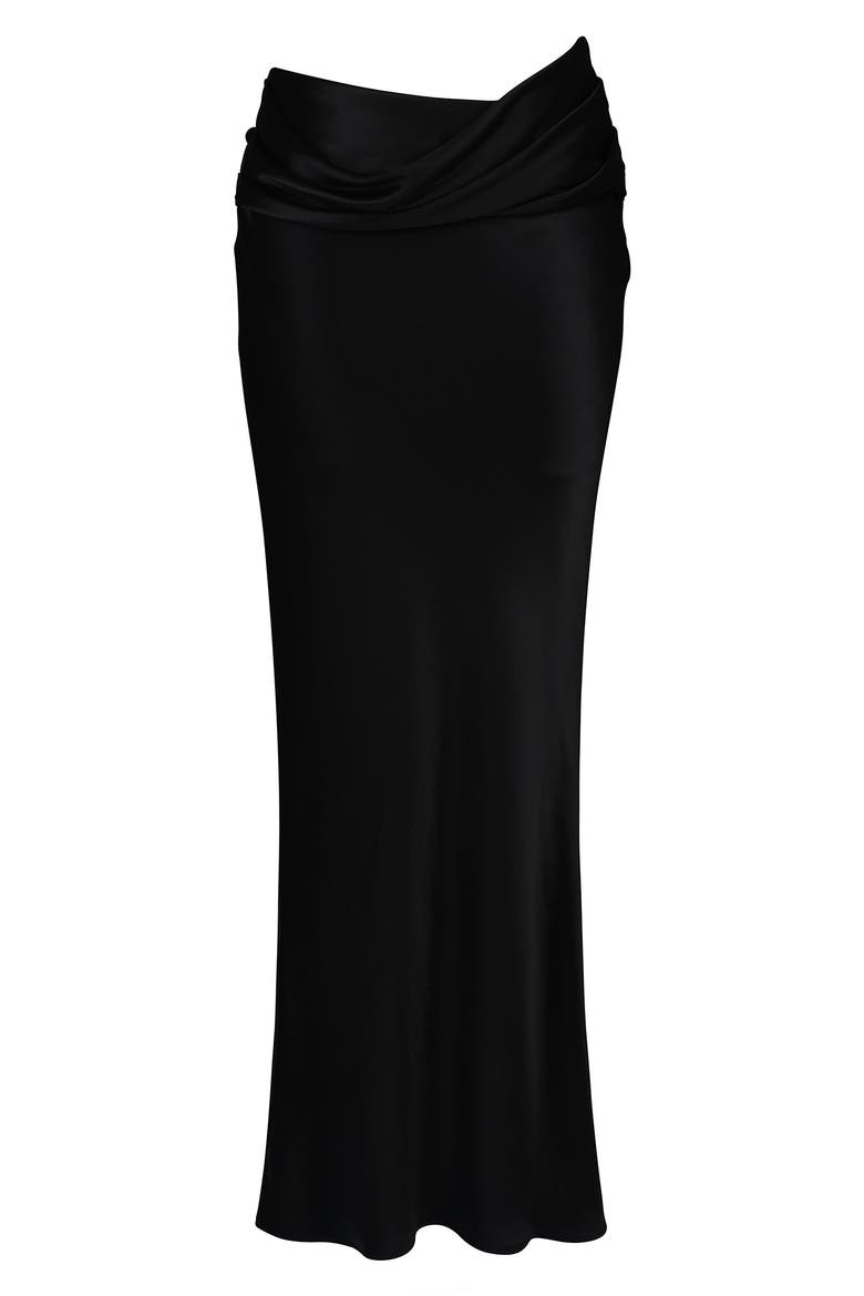 Beau Draped Satin Maxi Skirt, Alternate, color, BLACK