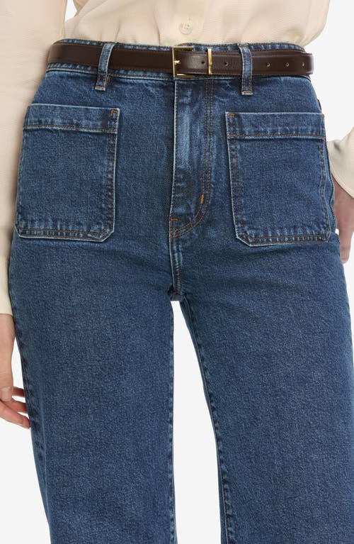 Frame Womens Palazzo Patch-pockets Wide-leg High-rise Stretch-organic-denim Blend Jeans Cursive In Blue