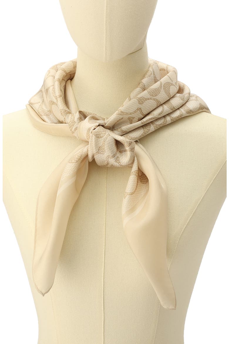 Textured Signature Logo Square Silk Scarf, Alternate, color, CHALK