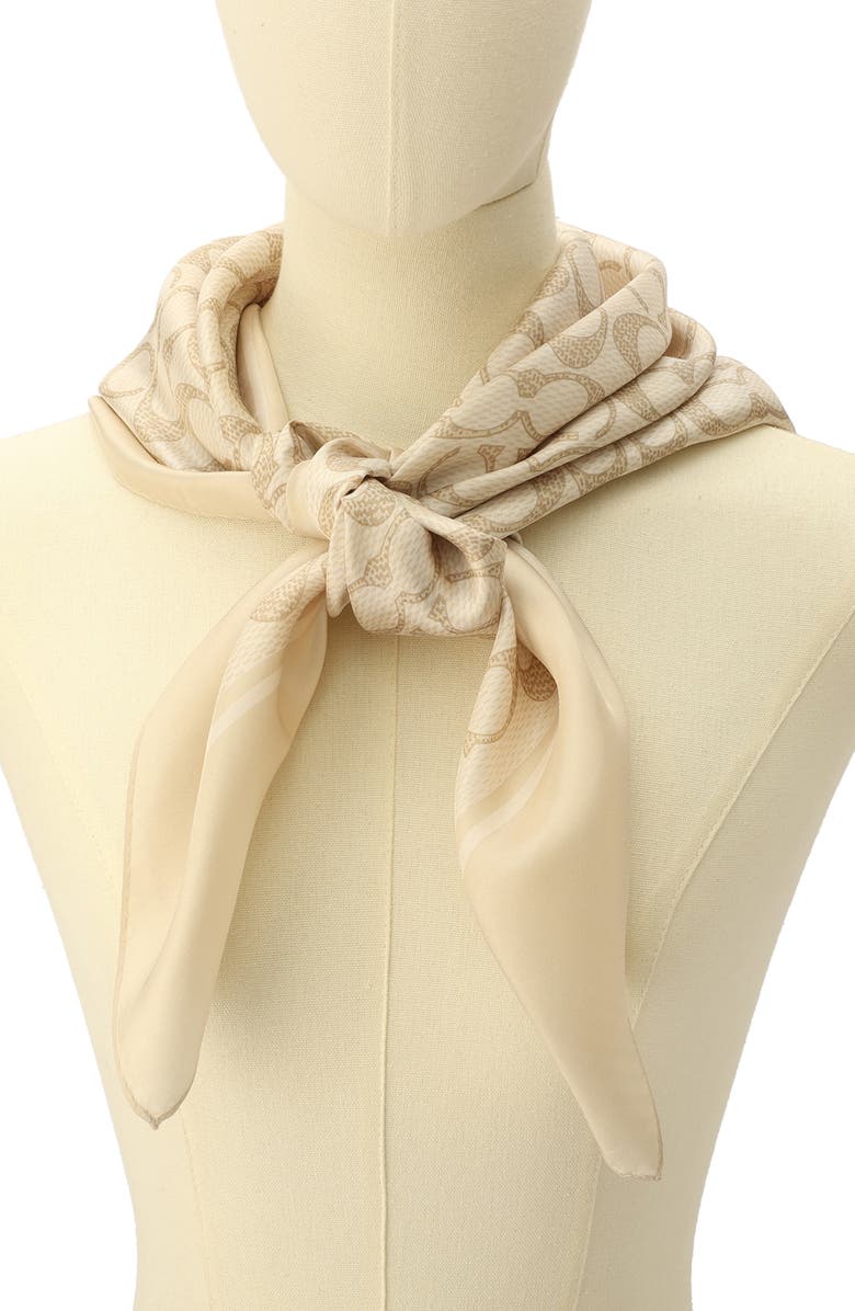 COACH Textured Signature Logo Square Silk Scarf, Alternate, color, Chalk
