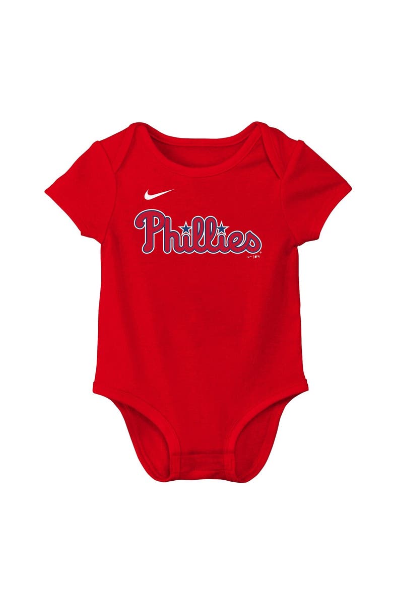 Nike Newborn Nike Bryce Harper Red Philadelphia Phillies Name & Number Fuse Bodysuit, Alternate, color, 
