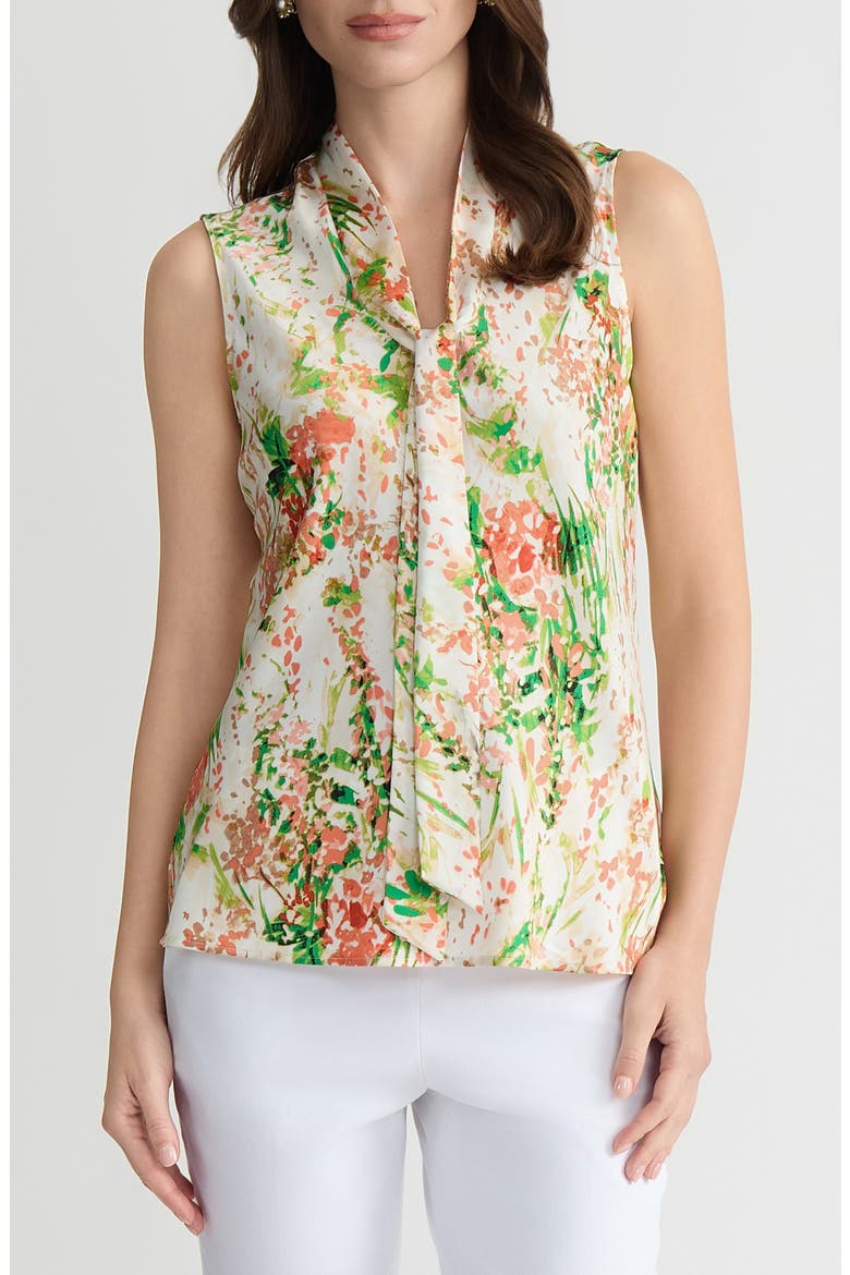 Tie Neck Sleeveless Top, Main, color, VANILLA ICE MULTI