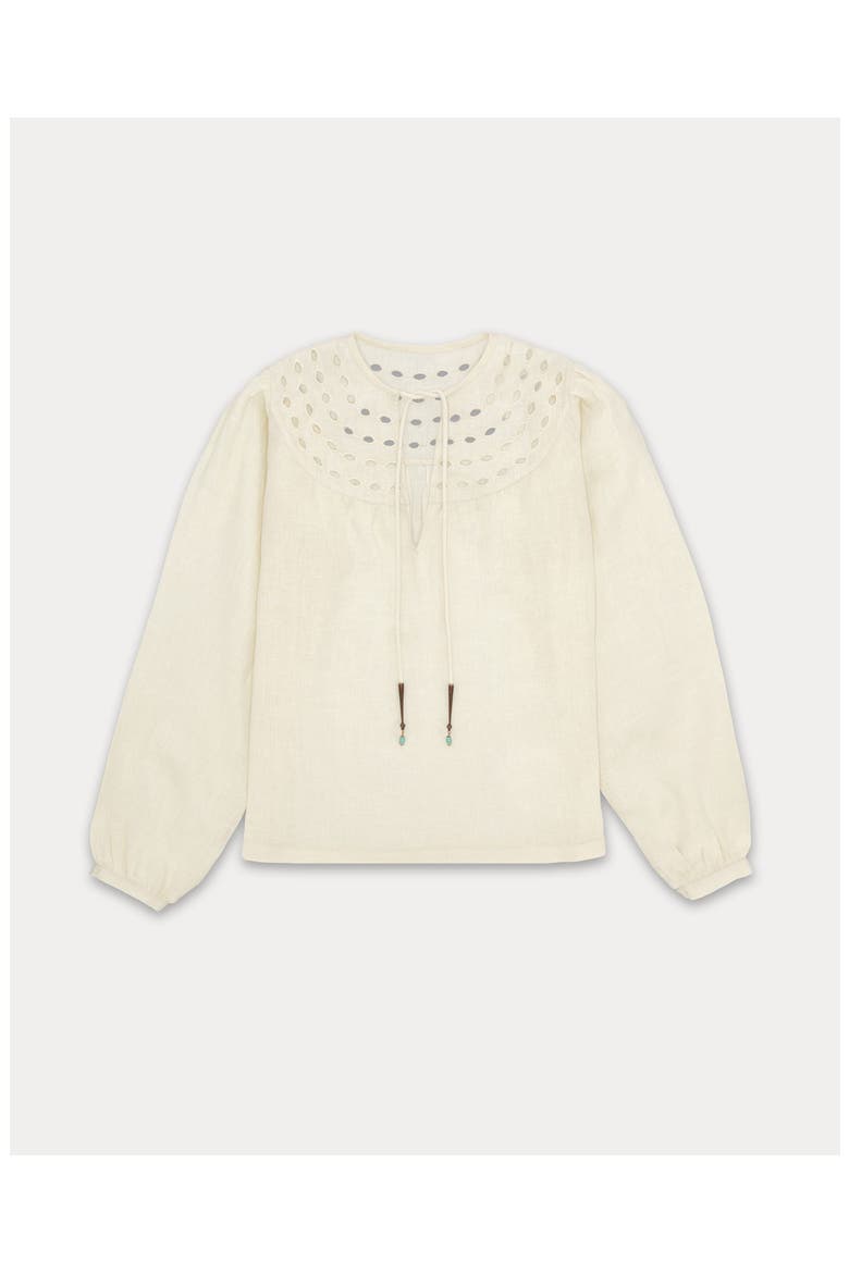 Angele Embroidered Circular Collar Linen Blouse, Main, color, White