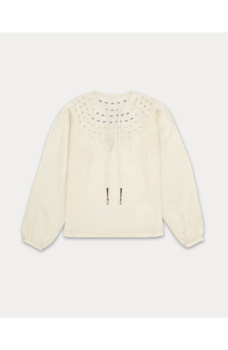 Fortela Angele Embroidered Circular Collar Linen Blouse, Main, color, White