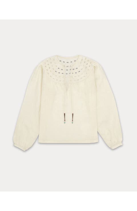 Angele Embroidered Circular Collar Linen Blouse