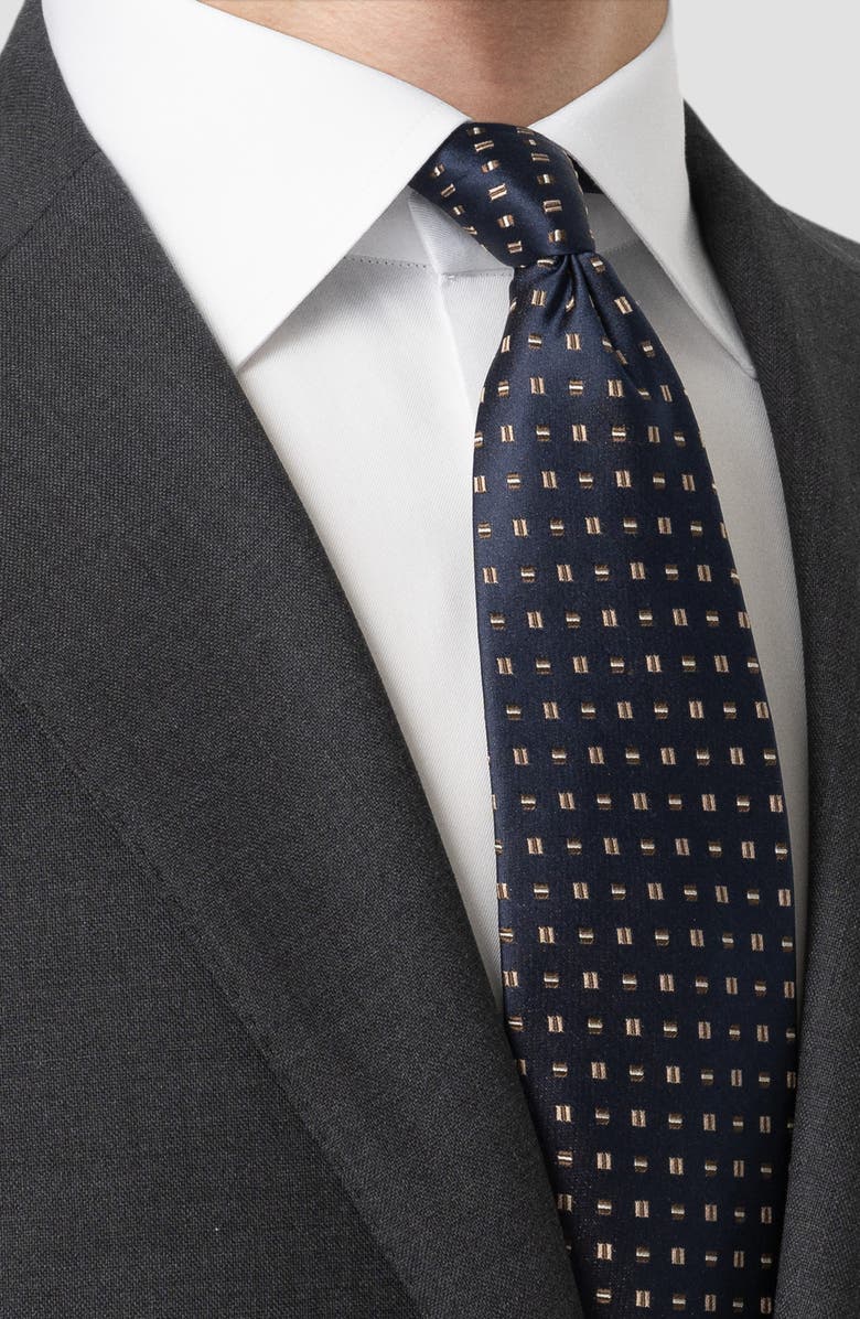 Eton Neat Geometric Pattern Silk Tie, Alternate, color, Navy