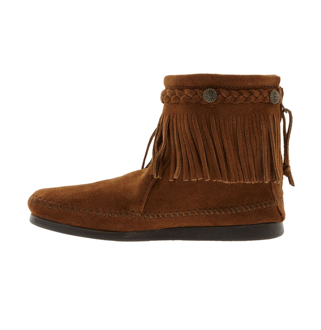 Minnetonka Fringe Bootie, Alternate, color, Brown