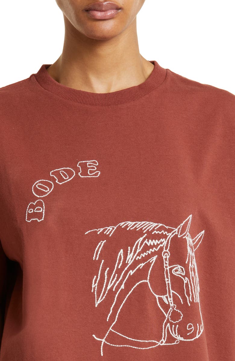 Bode Embroidered Pony Cotton T-Shirt, Alternate, color, 