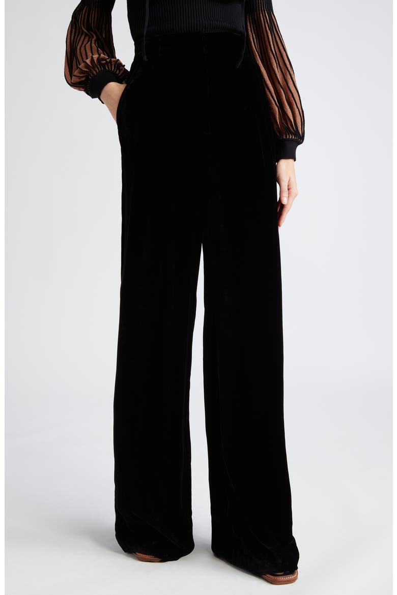 Veronica Wide Leg Velvet Pants, Main, color, NOIR