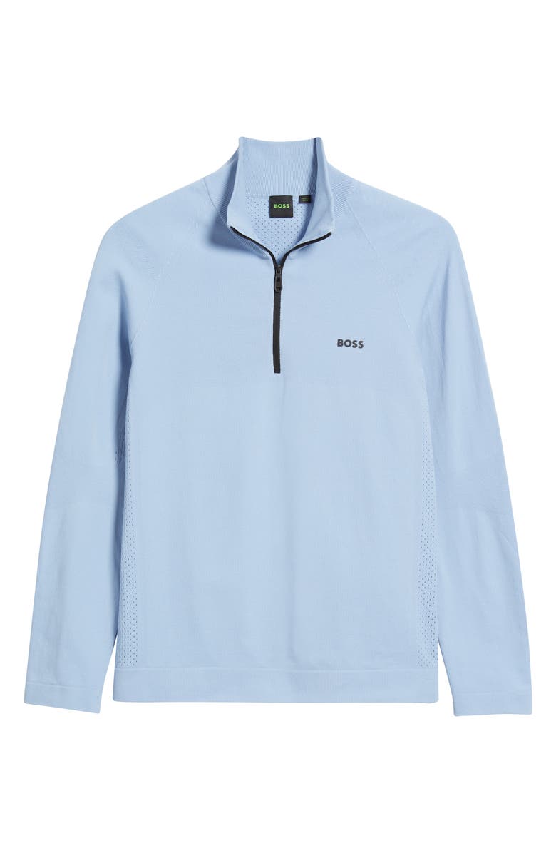 BOSS Seamless Tech Quarter Zip Stretch Sweatshirt, Alternate, color, Open Blue