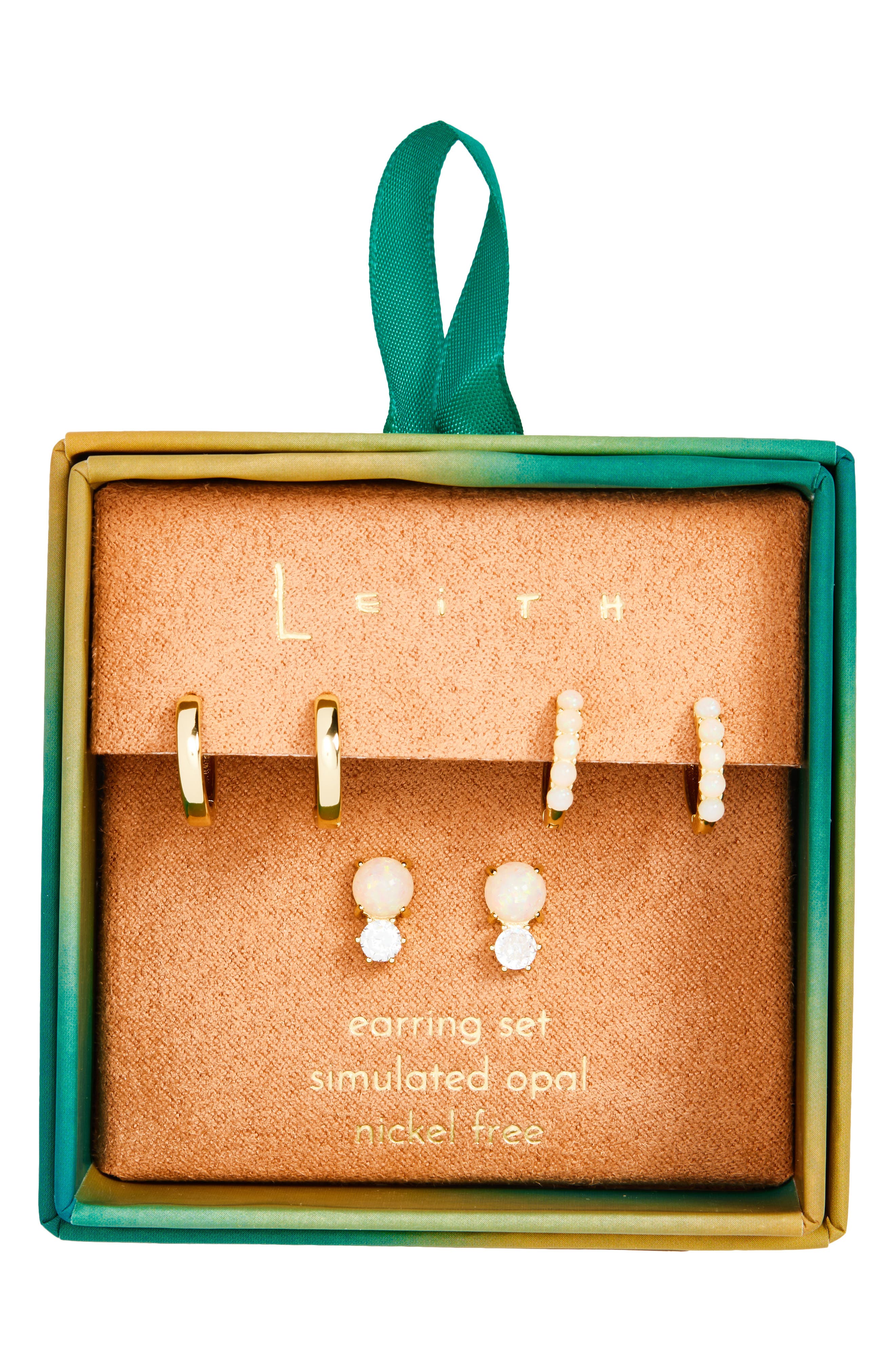 Leith 3-Pack Faux Opal & CZ Earrings