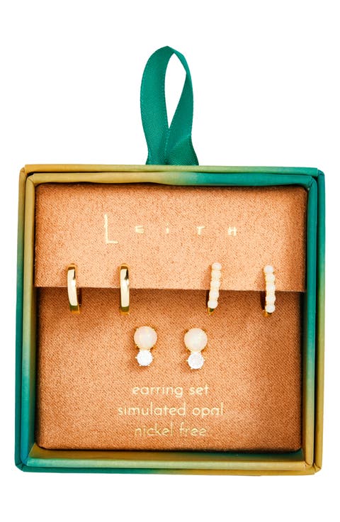 3-Pack Faux Opal & CZ Earrings