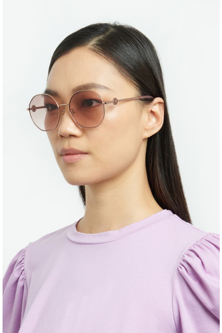 56mm round sunglasses, Alternate, color, ROSE GOLD