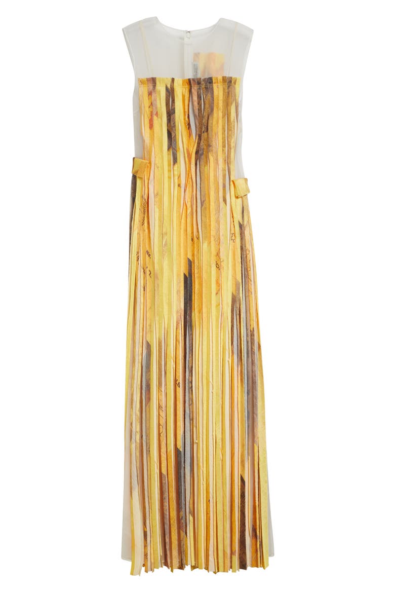 Sleeveless Silk Stripe Gown with Sulphur Bank Artwork by Robert Rauschenberg, Alternate, color, YELLOW MULTI