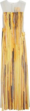 Jason Wu Collection Sleeveless Silk Stripe Gown with Sulphur Bank Artwork by Robert Rauschenberg