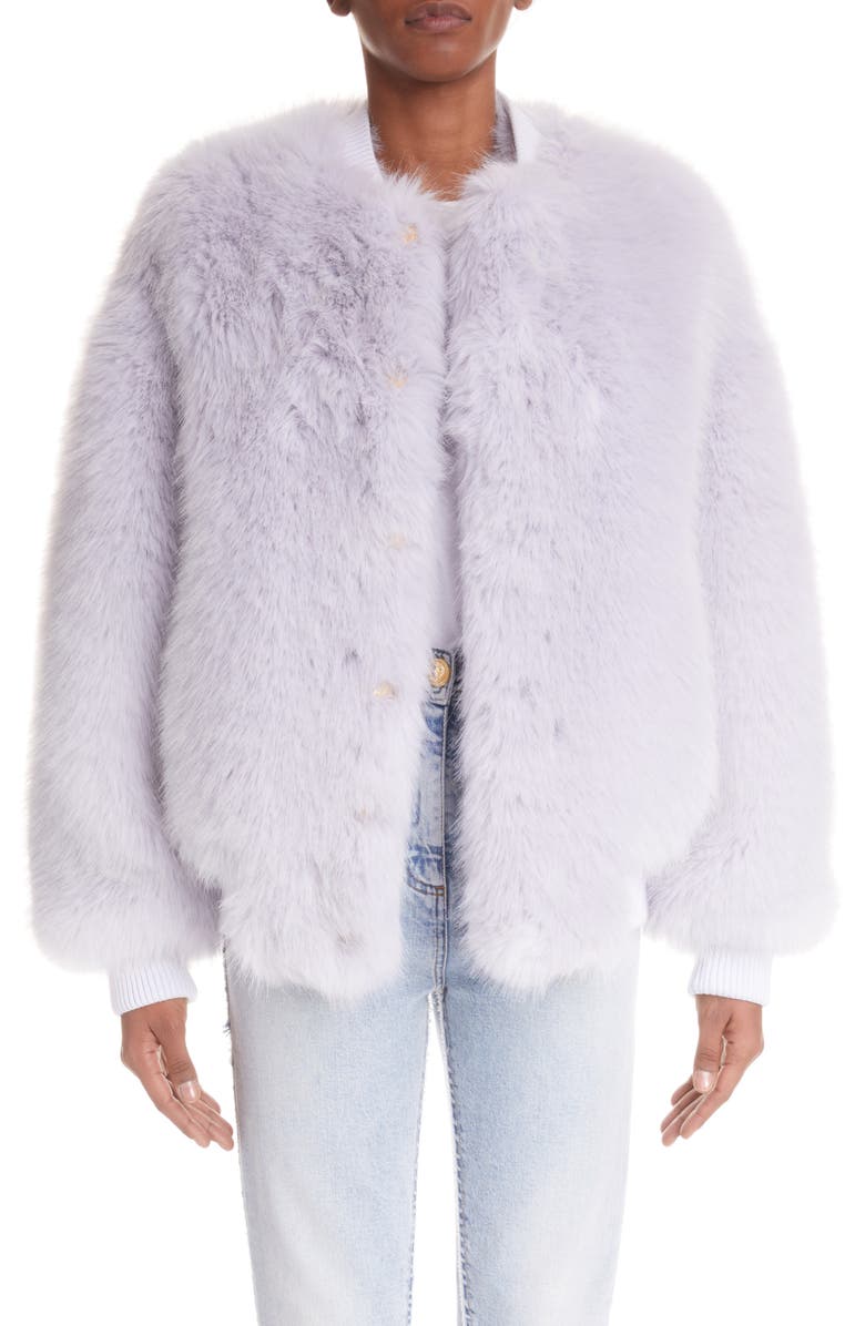 Balmain Faux Fur Bomber Jacket, Main, color, 