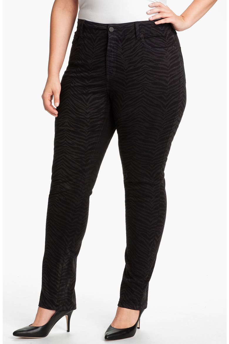 'Sheri - Zebra' Print Twill Slim Jeans, Main, color, BLACK