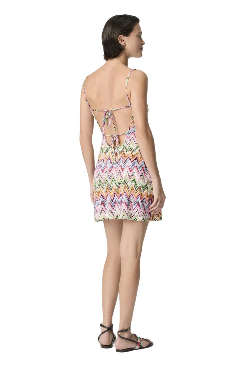 Mini Dress In Stretch Viscose With Lace And Zigzag Motif, Alternate, color, Multicoloured