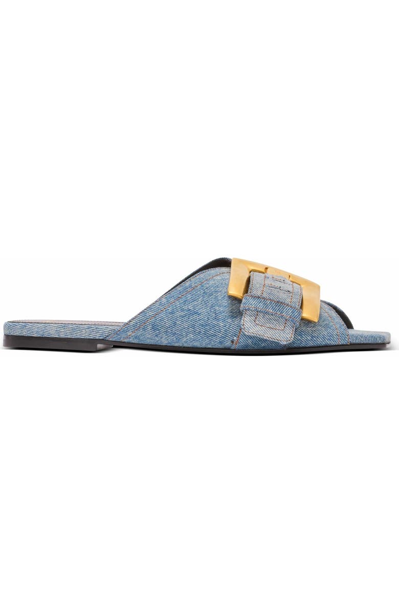 Balmain Anthem Flat Denim Sandals, Alternate, color, Blue