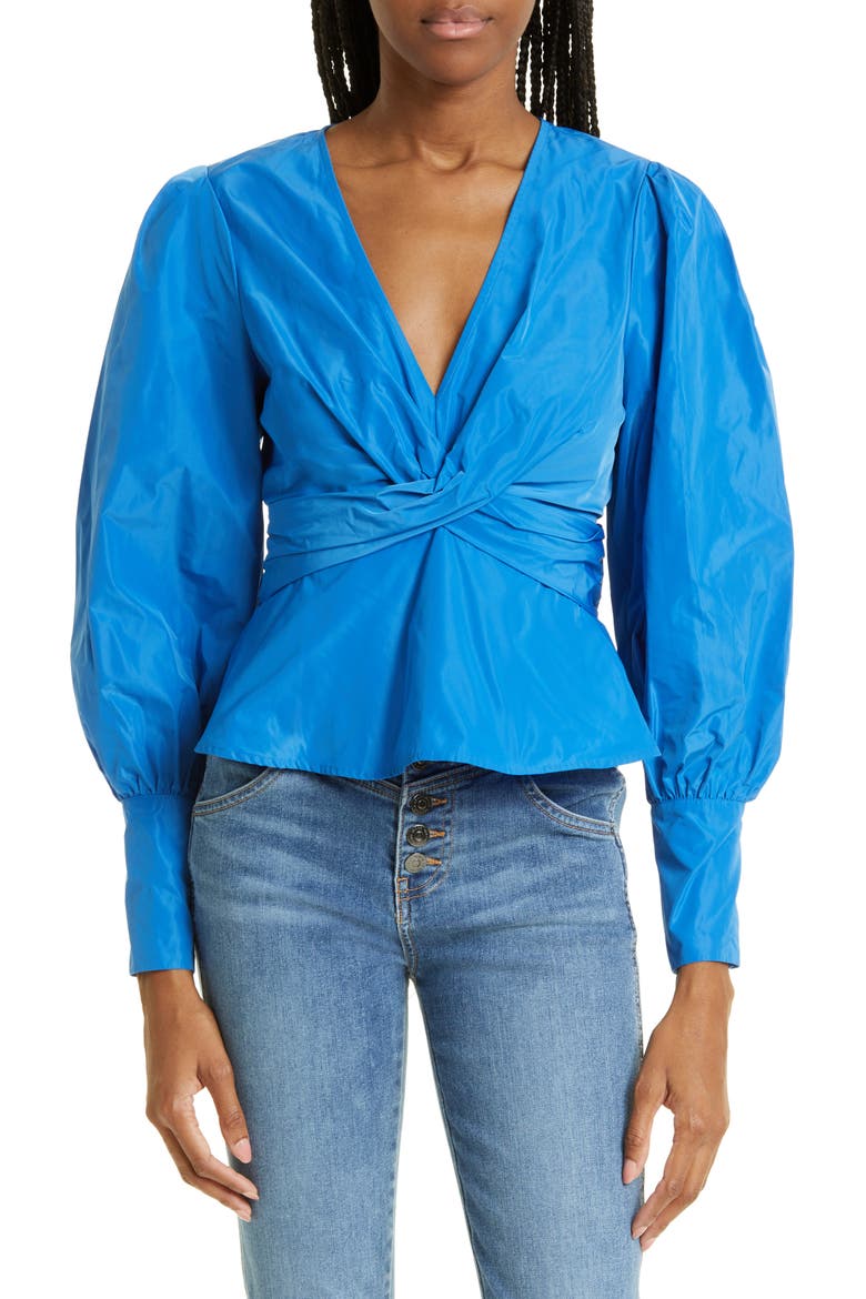 Seema Twist Front Taffeta Blouse, Main, color, BLUEBELL