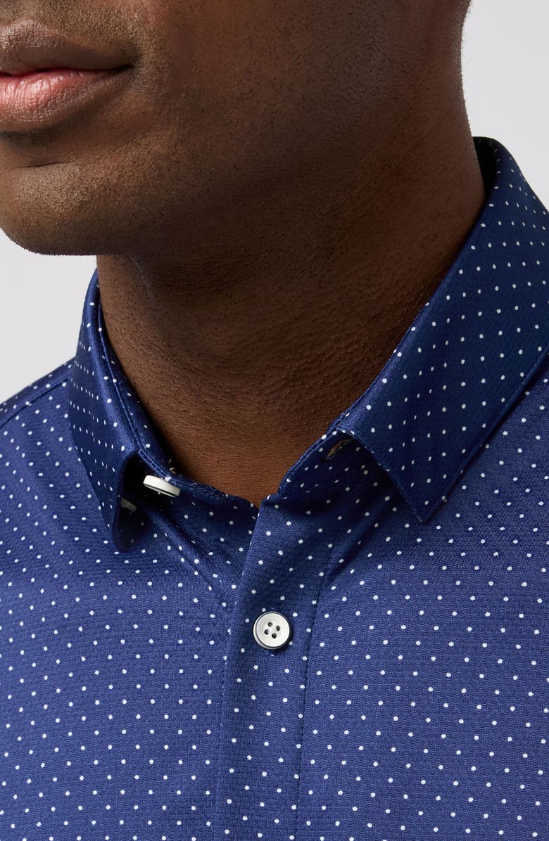 Mizzen+Main Halyard Trim Fit Dot Short Sleeve Performance Button-Up Shirt, Alternate, color, Cobalt Dot